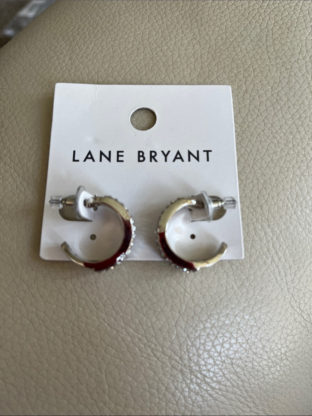 Lane Bryant Silver Tone Hoop  Earrings with Crystal Trim. New! Beautiful. Shiny!